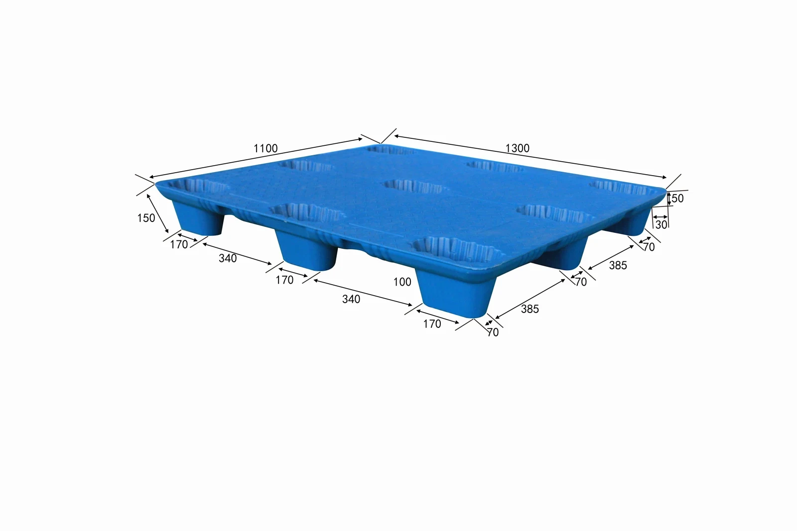 1300 × 1100 × 150 mm Nine-leg blow-molded Plastic Pallet