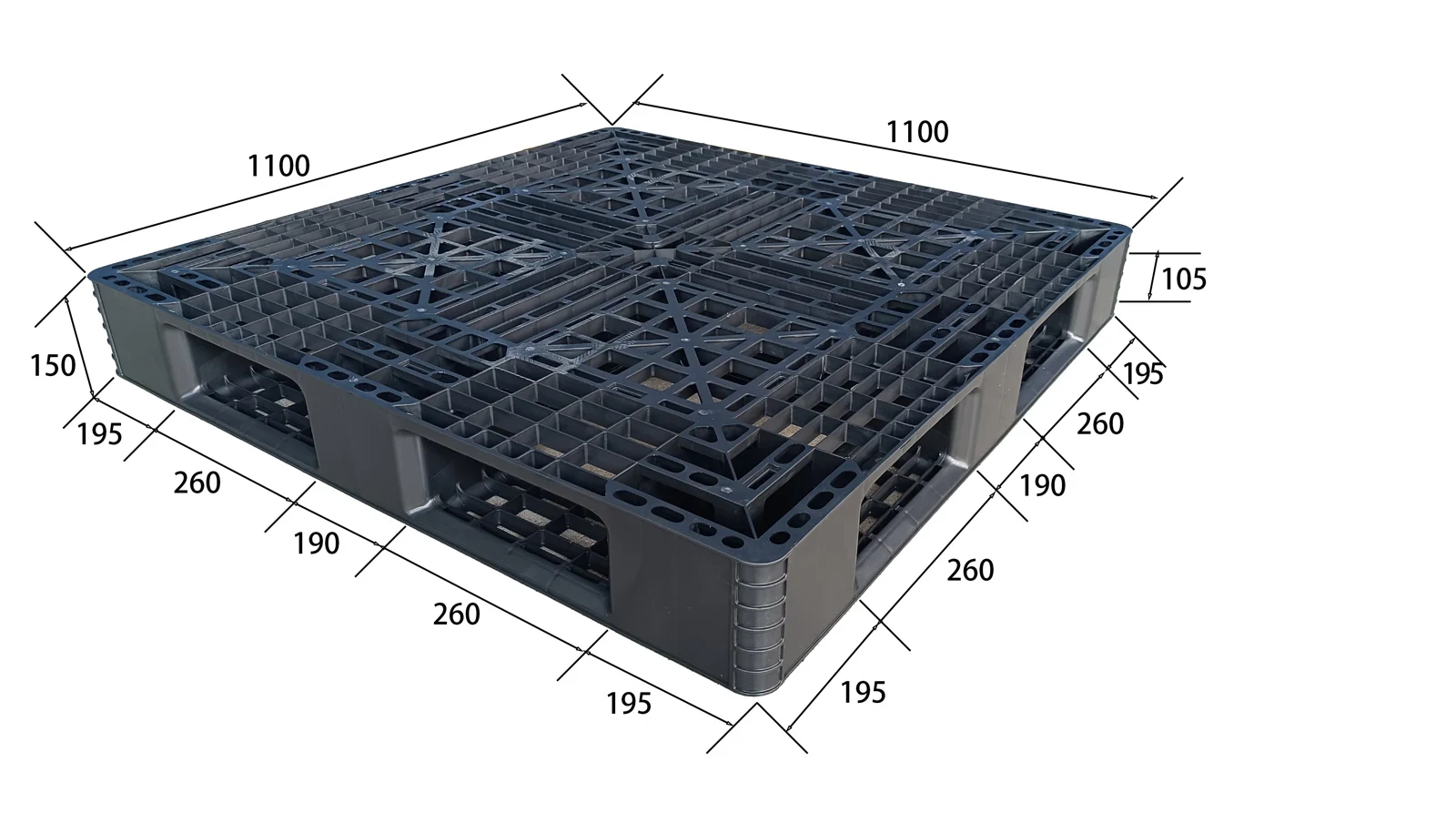 1100 × 1100 × 150 mm Full-perimeter Mesh Plastic Pallet