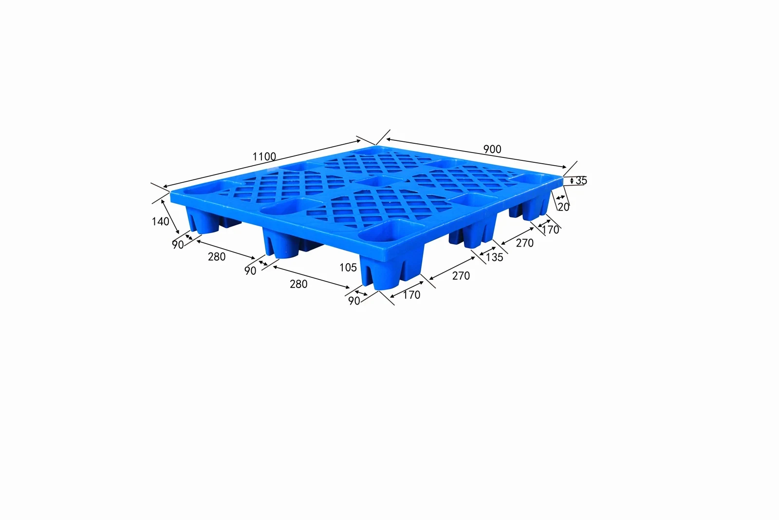 1100 × 900 × 140 mm Nine-leg Mesh Plastic Pallet