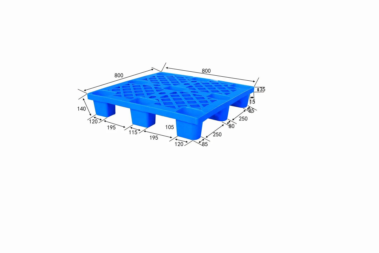800 × 800 × 140 mm Nine-leg Mesh Plastic Pallet