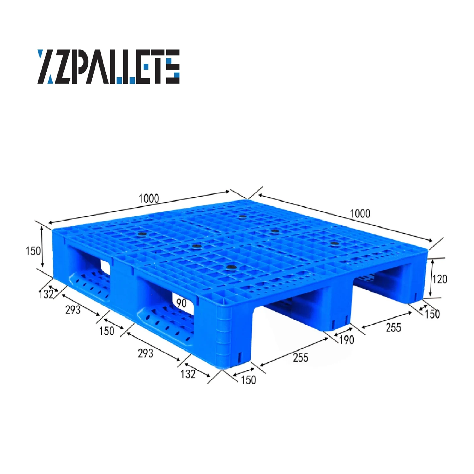 1000 × 1000 × 150 mm Three-runner Mesh Plastic Pallet